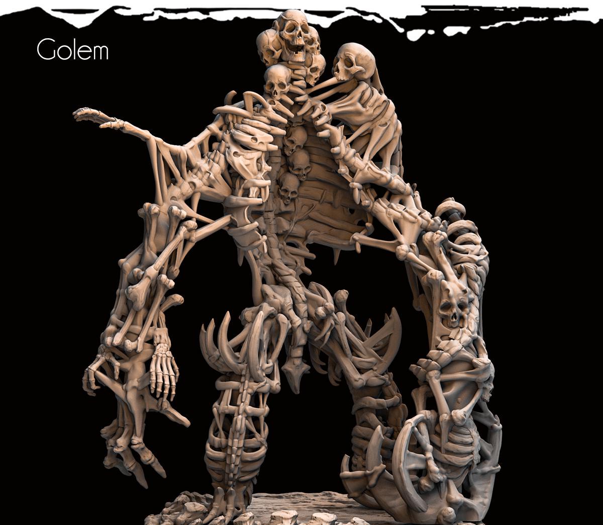 3D printed skeletal golem miniature from Last Hope Miniatures by Monolith Arts, featuring detailed bone and armor textures.