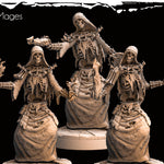 3D printed skeletal mage miniatures by Last Hope Miniatures, featuring detailed bone armor and mystical staff, from Monolith Arts.