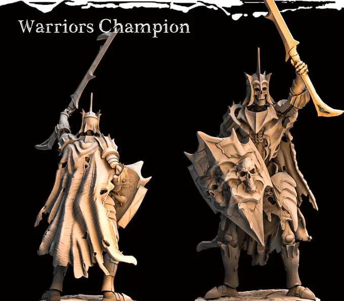 3D printed Skeletal Warrior Commander miniature by Last Hope Miniatures for Monolith Arts, showing detailed skeletal armor and weaponry.