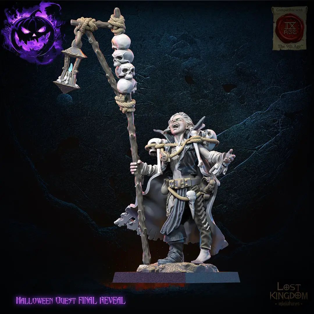 3D printed Warlock and Daemon Familiar figurine by Lost Kingdom Miniatures, featuring detailed fantasy character sculpture.