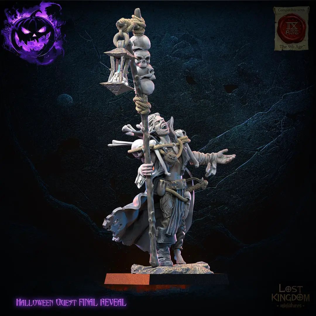 3D printed Warlock and Daemon Familiar by Last Hope Miniatures, detailed fantasy miniature figure on a stand.