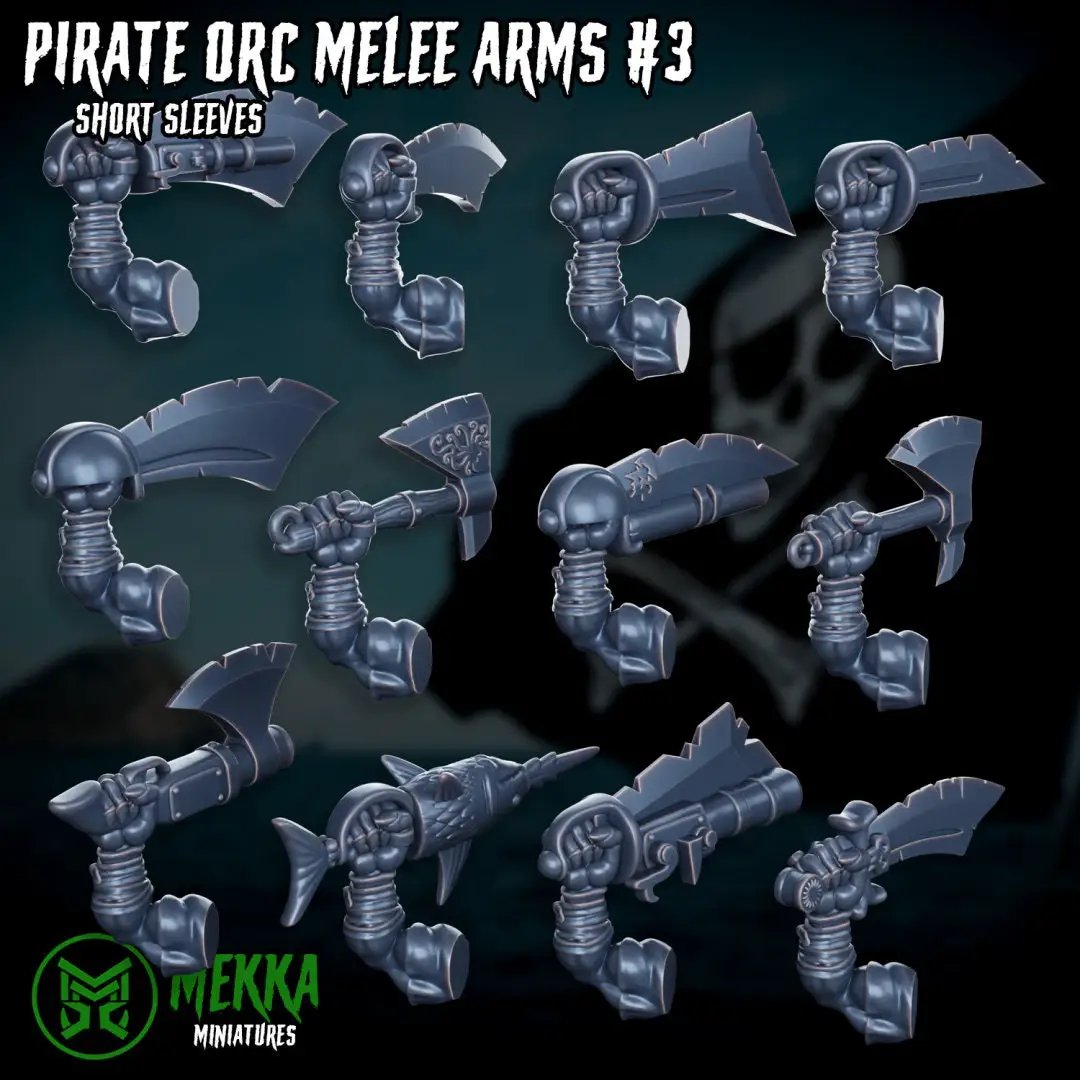 Set of 24 3D printed Ork Pirate arms by Last Hope Miniatures, featuring detailed green orc limbs for tabletop miniatures.