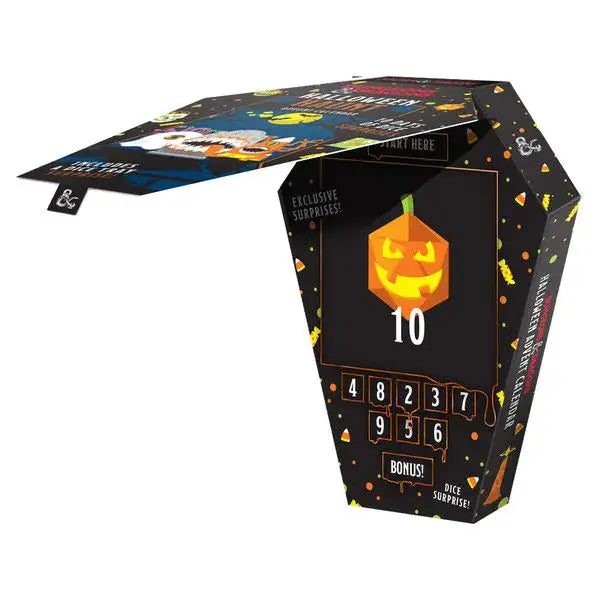 Dungeons & Dragons Halloween Haunt Advent Calendar by THE MIGHTY HOBBY SHOP, featuring themed game pieces and spooky artwork.