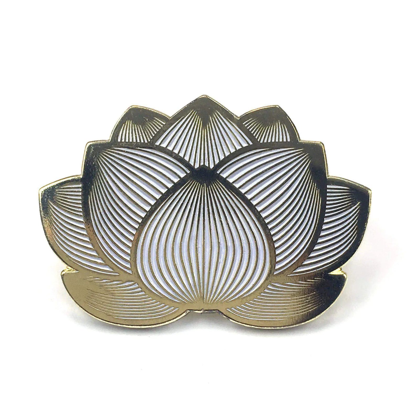 Kolorspun lotus flower enamel pins featuring detailed, colorful lotus blossom design on metal backing.