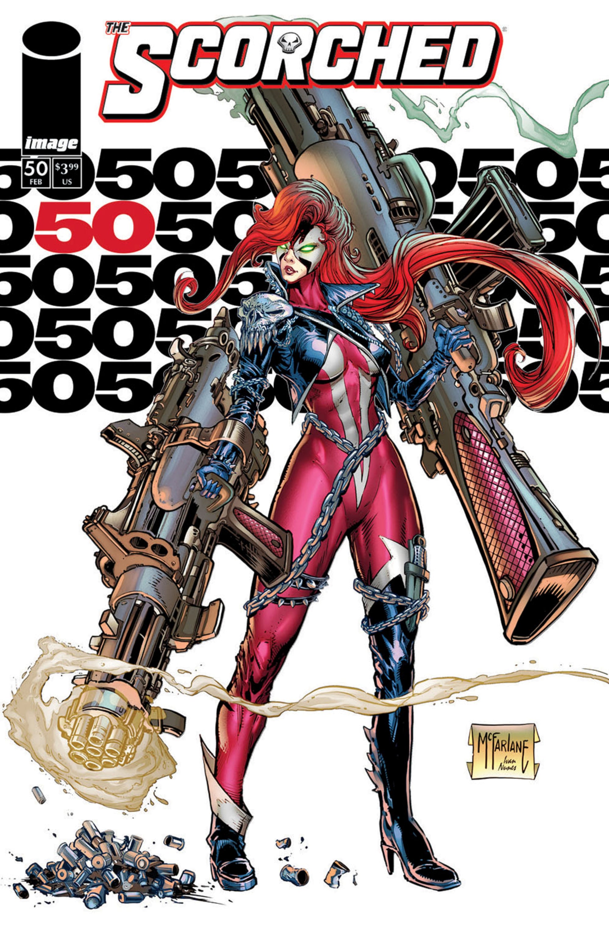Comic book Spawn Scorched #50 by Todd McFarlane, published by Lunar Distribution, featuring cover art with intense character imagery.