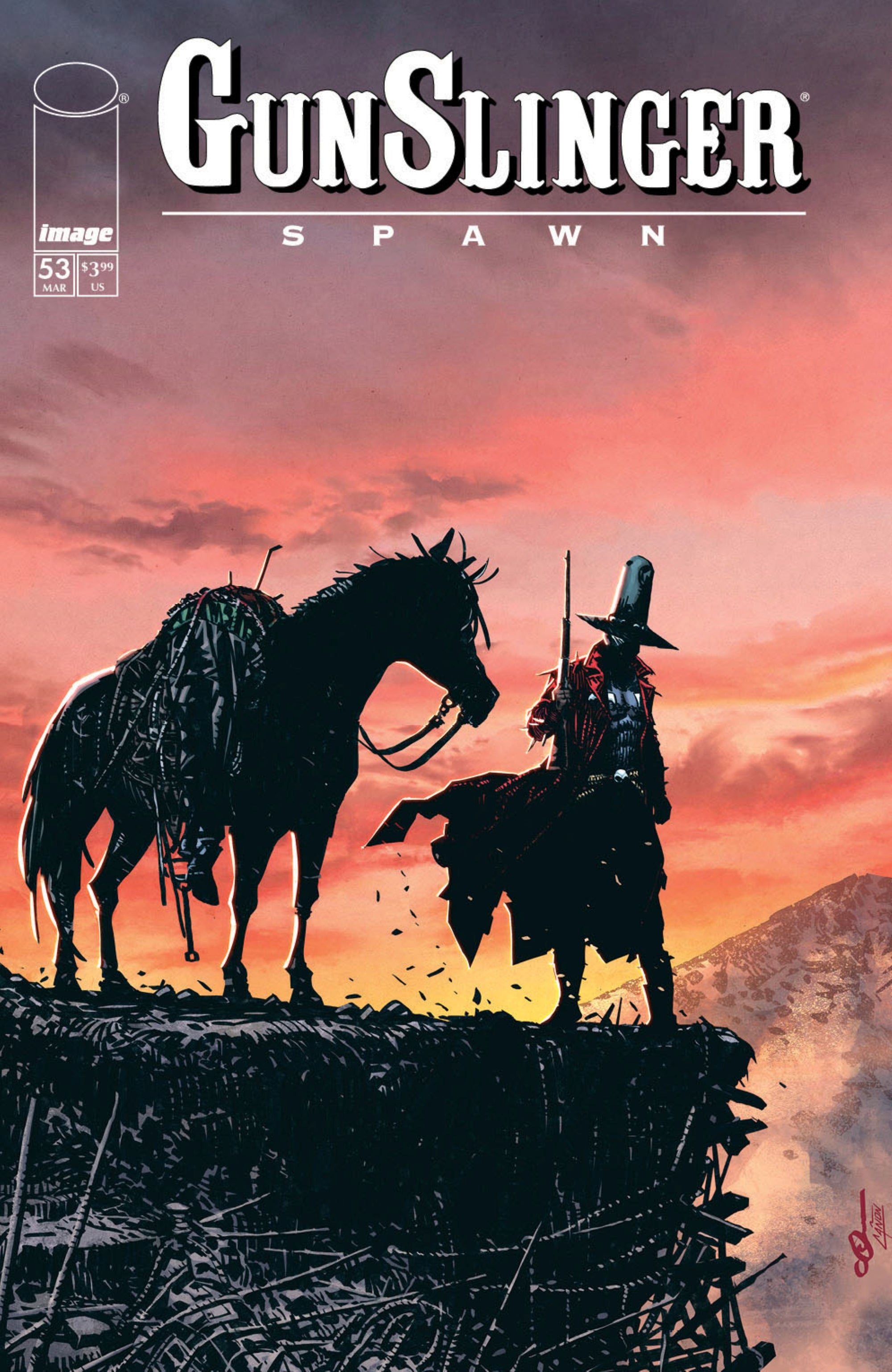 Gunslinger Spawn #53 comic book by Lunar Distribution featuring dark fantasy artwork on cover with Gunslinger character.