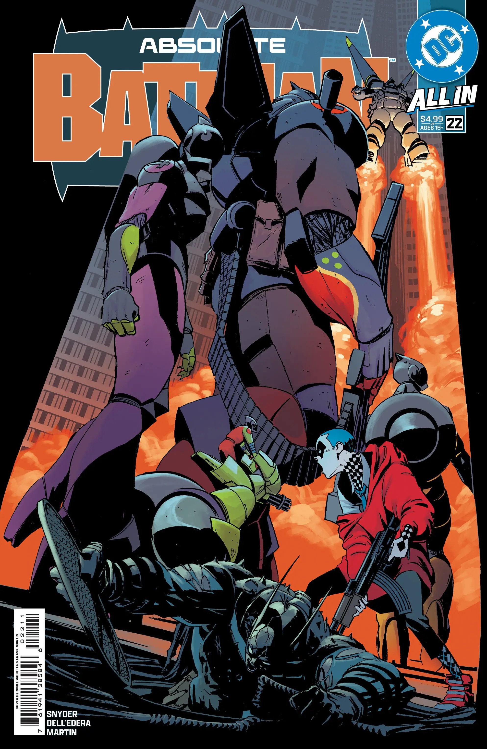 Comic book cover of Batman #22 from the Absolute Batman series, featuring Batman in a dynamic action pose.