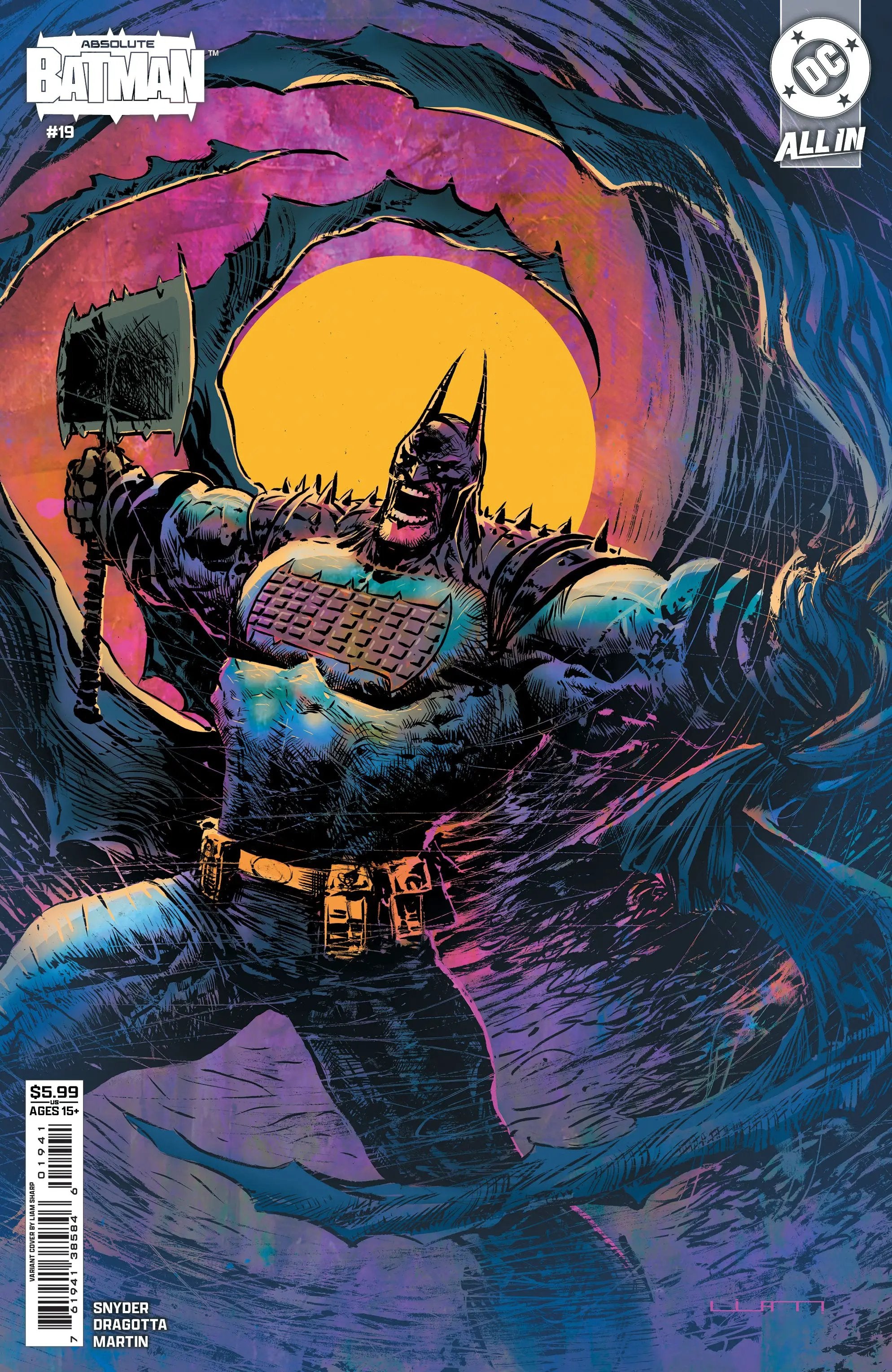 Comic book cover of Absolute Batman #19, featuring artwork by Nick Dragotta from Lunar Distribution.