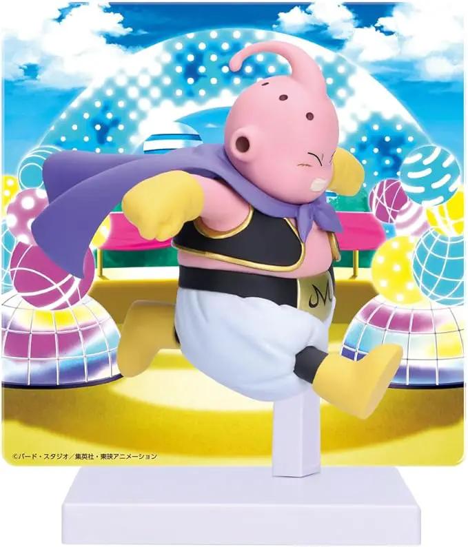 Majin Buu figure from Banpresto Dragon Ball DAIMA series, detailed panel illustration, collectible anime character figure.