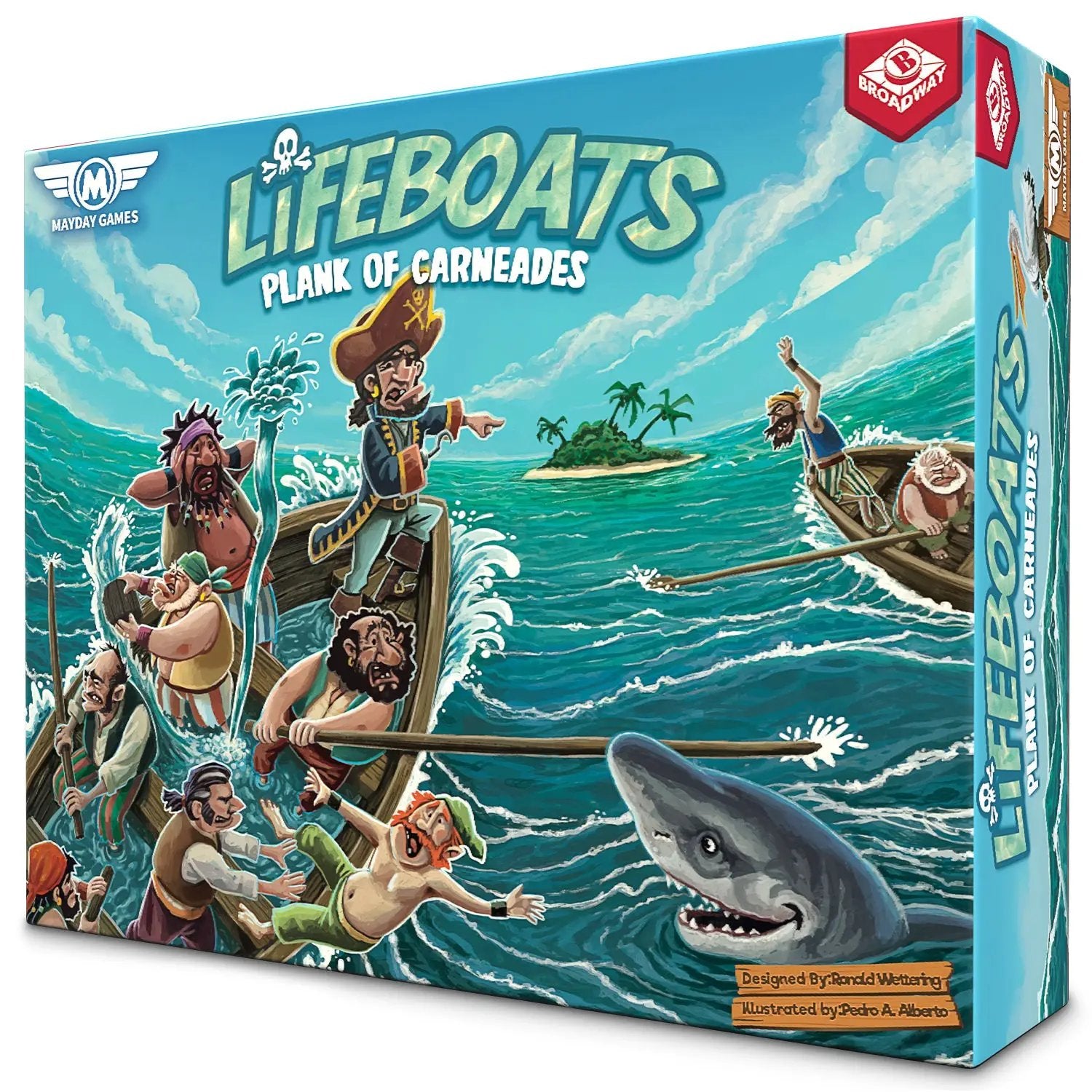Lifeboats “Plank of Carneades” game by Mayday Games, featuring a thematic game box with artwork and components.