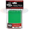 Small glossy green sleeves from THE MIGHTY HOBBY SHOP, no logo, designed for protecting trading cards or collectibles.