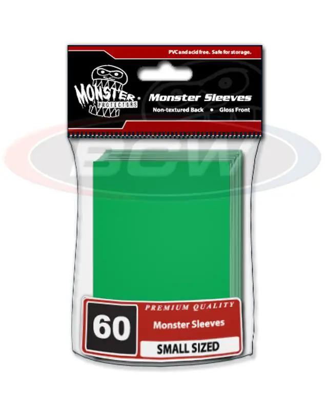 Small glossy green sleeves from THE MIGHTY HOBBY SHOP, no logo, designed for protecting trading cards or collectibles.