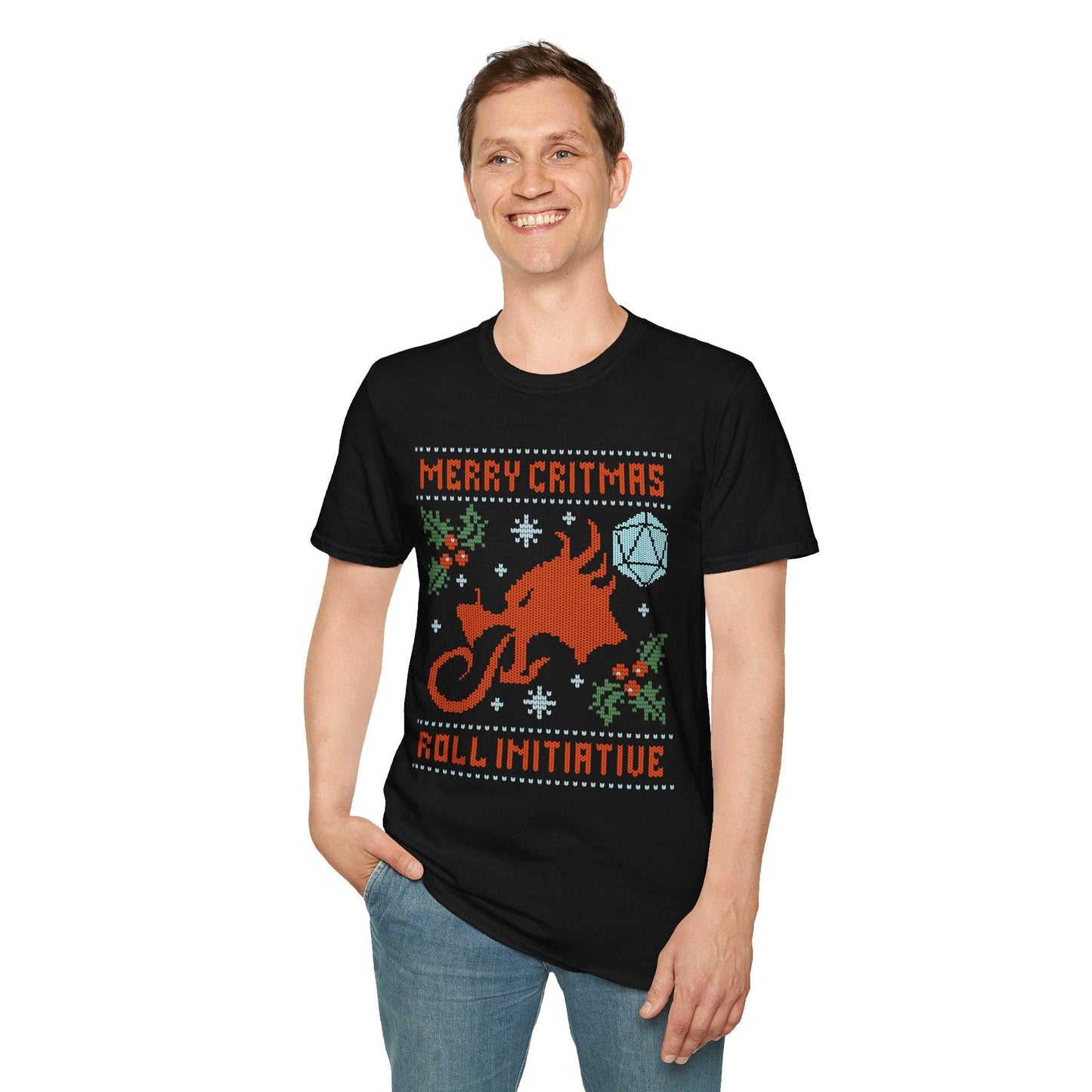 Merry Critmas Ugly Sweater T-shirt Roll Initiative