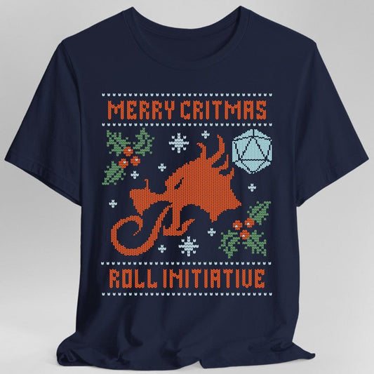 Merry Critmas Ugly Sweater T-shirt Roll Initiative