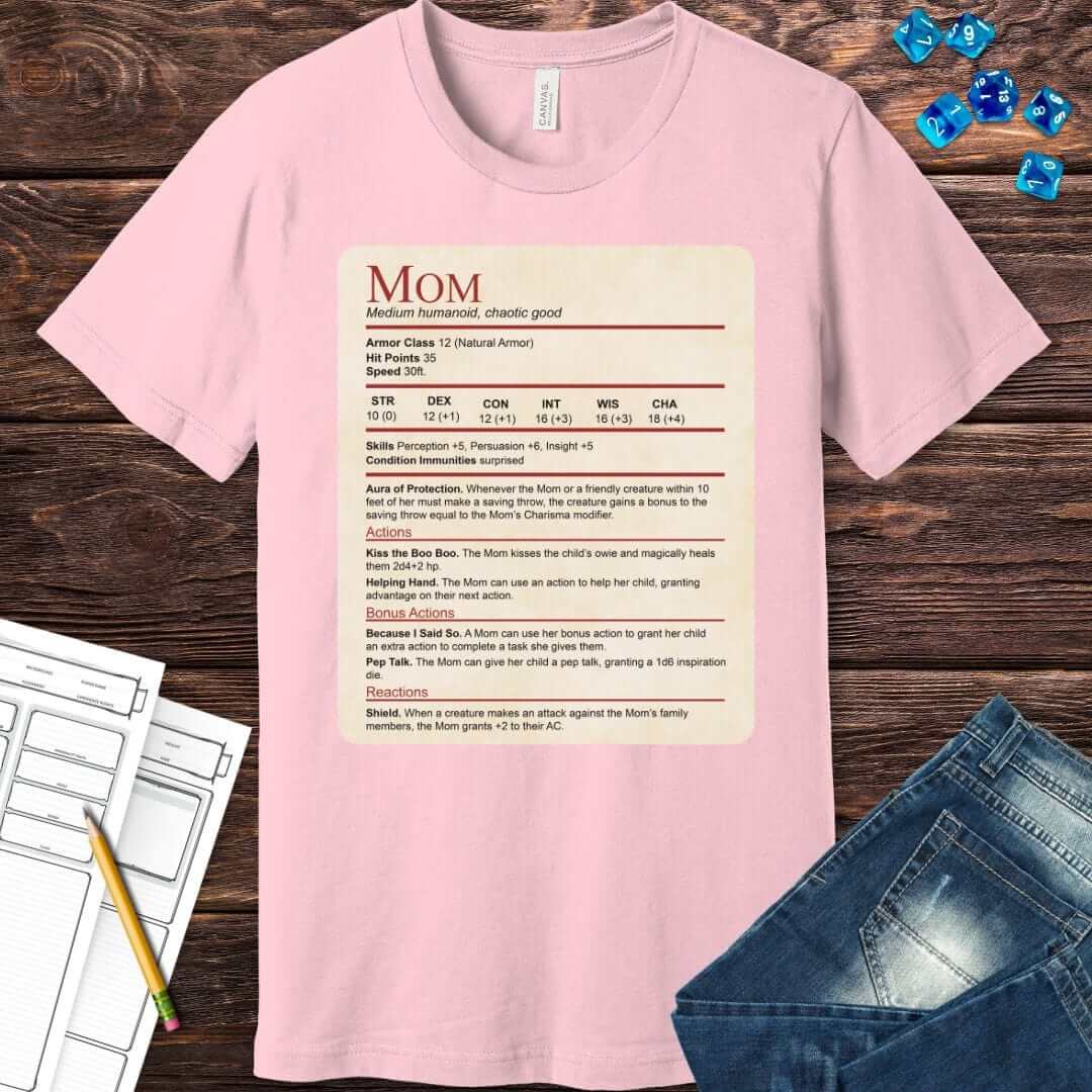 Mom DND Shirt - Funny Stat Block by Sunburst RPG