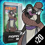 Glitter enamel pin of Orochimaru from Naruto Shippuden, collectible LE 1000, featuring detailed design and vibrant colors.
