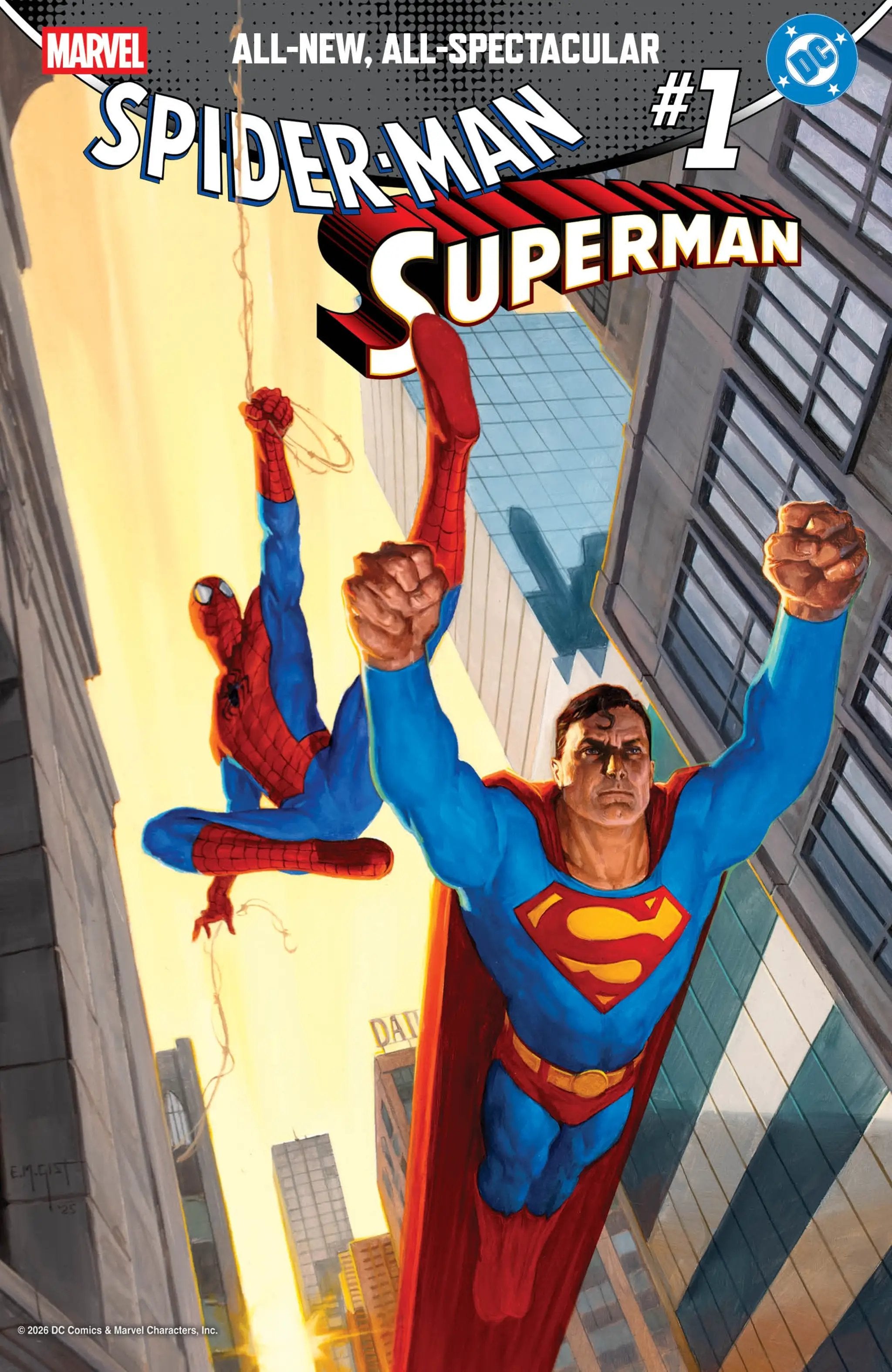Comic book featuring Spider-Man and Superman by E.M. Gist, variant cover 1 of 25, published by Penguin Random House.