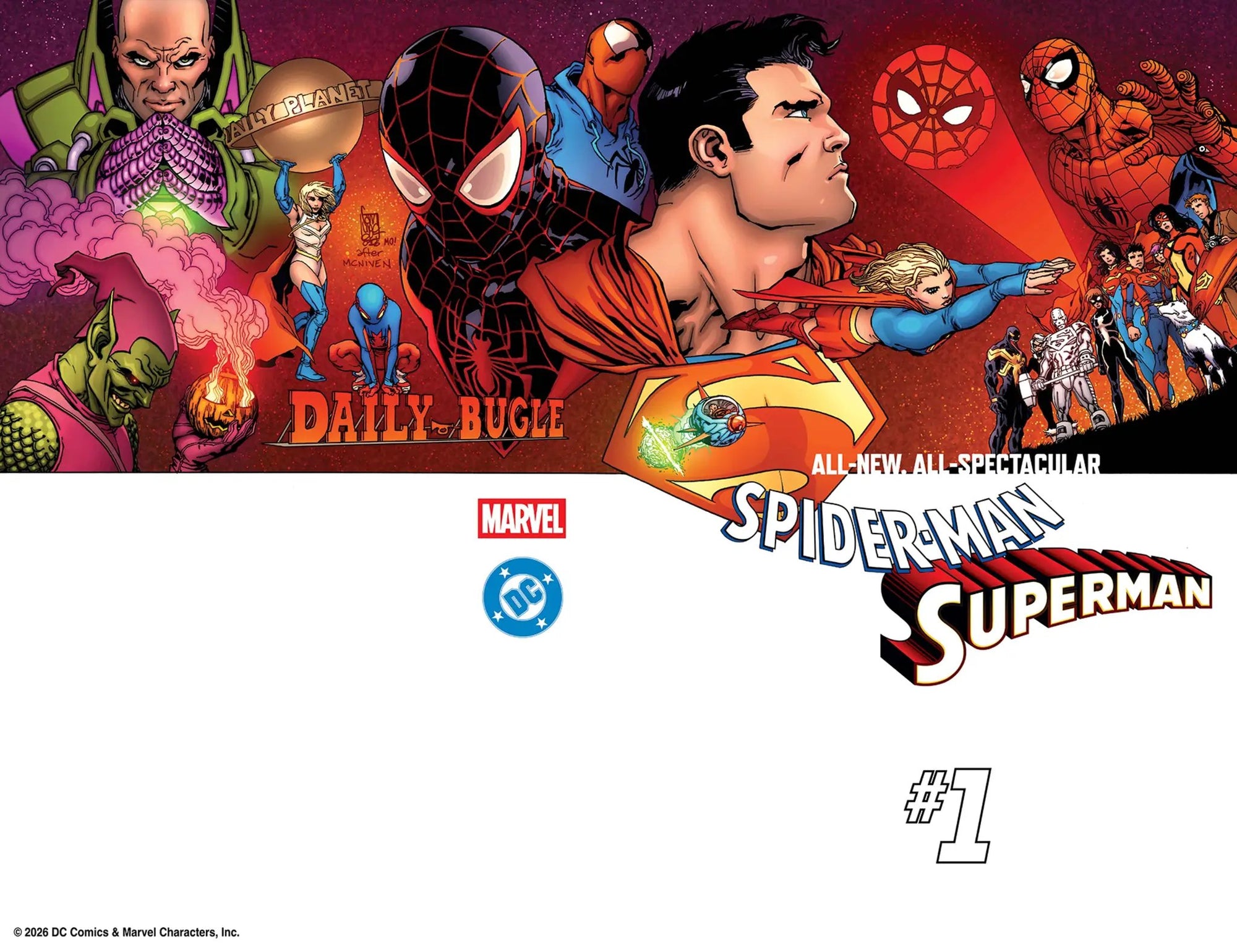 Comic book featuring Spider-Man and Superman in Giuseppe Camuncoli homage variant cover, published by Penguin Random House.
