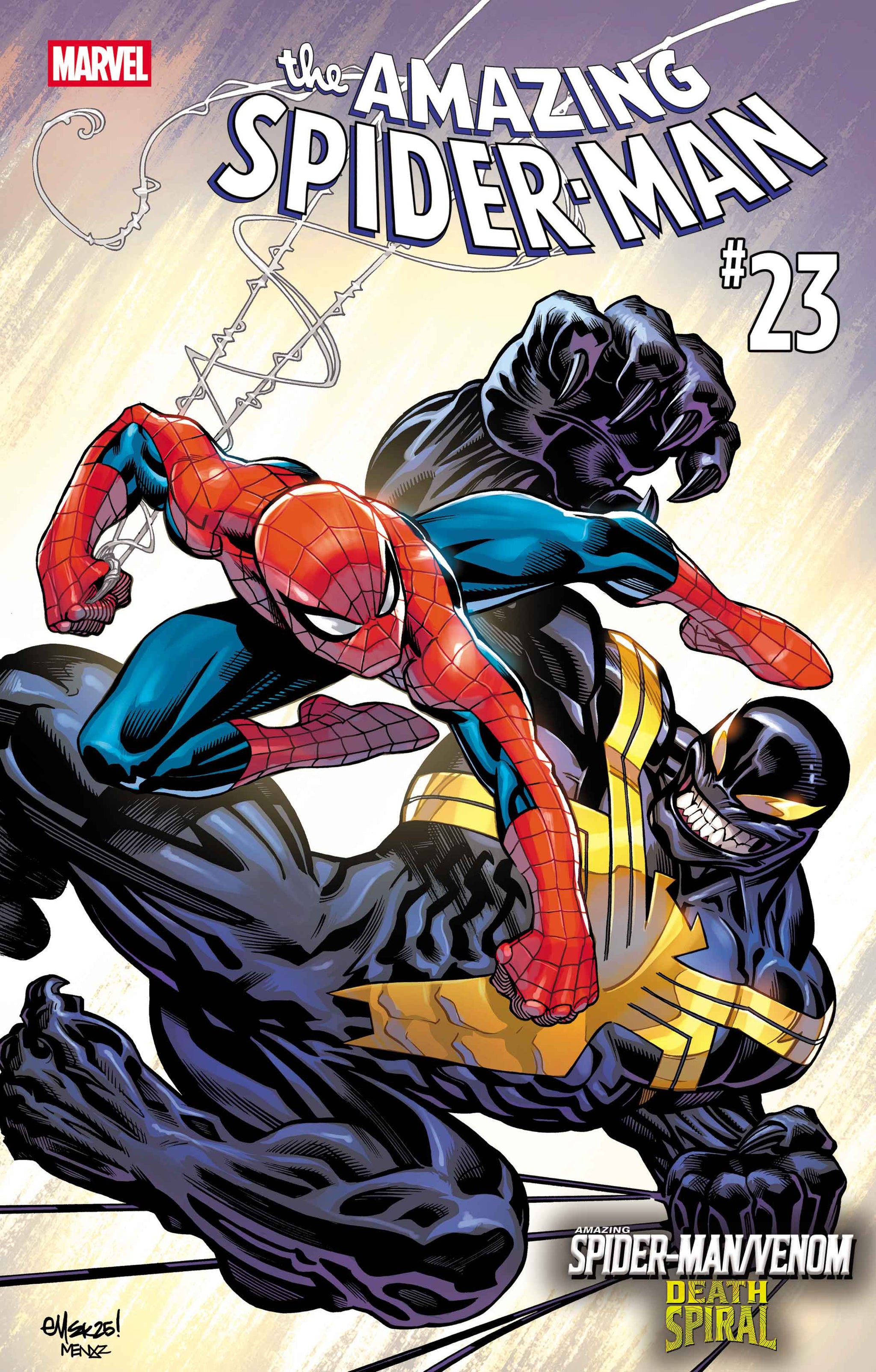 Cover of Amazing Spider-Man #23 comic book published by Penguin Random House, featuring Spider-Man in action.