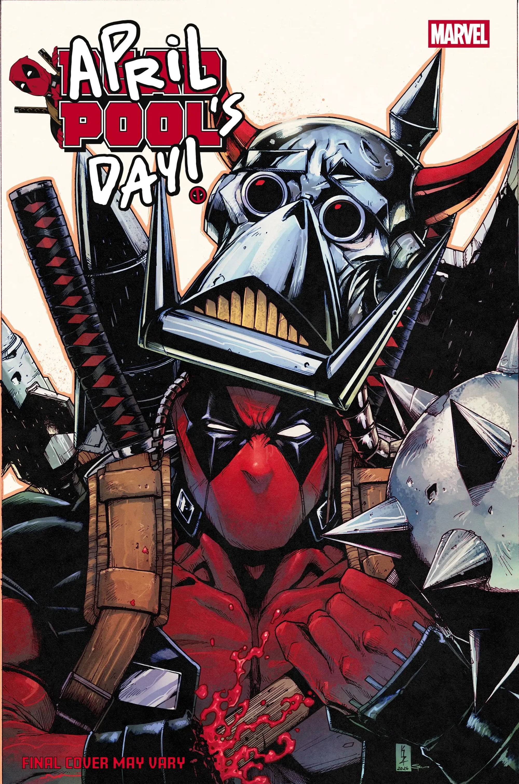Cover of DEADPOOL: April Pool's Day #1 comic book by Penguin Random House featuring Deadpool in a humorous pose.