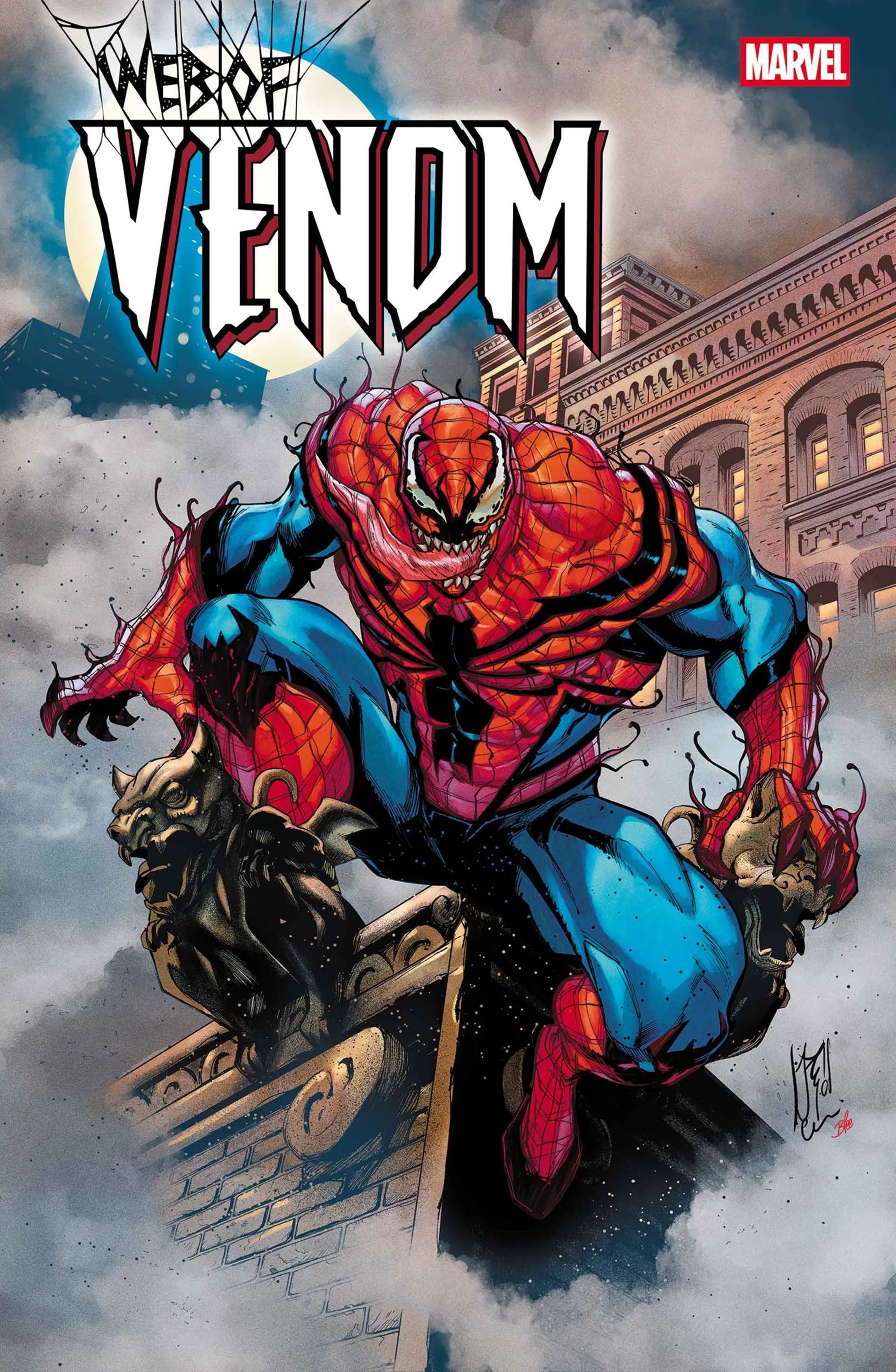 Cover of Penguin Random House comic book "Web of Venom #1" featuring a dynamic illustration of Venom on the front.