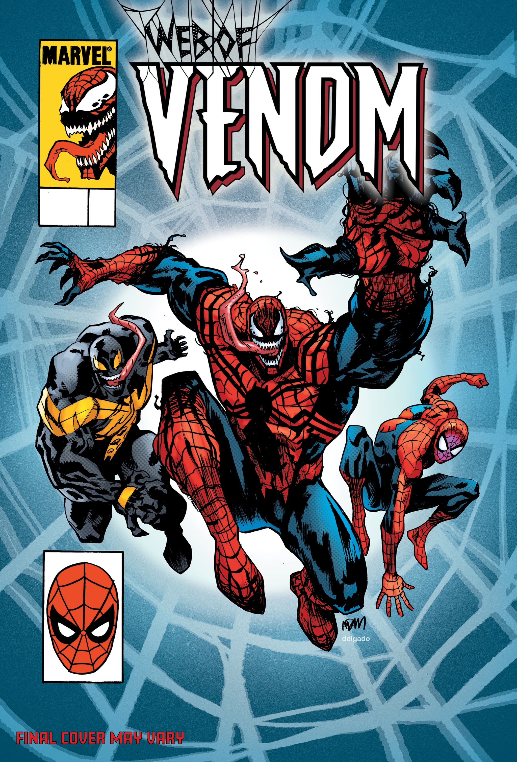 Cover of Web of Venom #1 comic book by Penguin Random House featuring dynamic artwork and character illustrations.