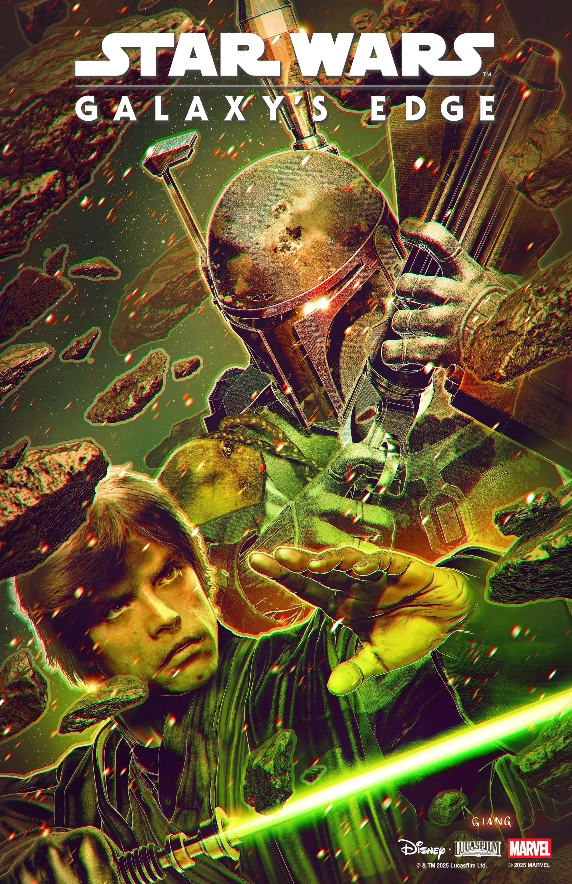 Star Wars Galaxy's Edge Echoes of the Empire comic book by John Giang, variant cover, featuring space battle scene.