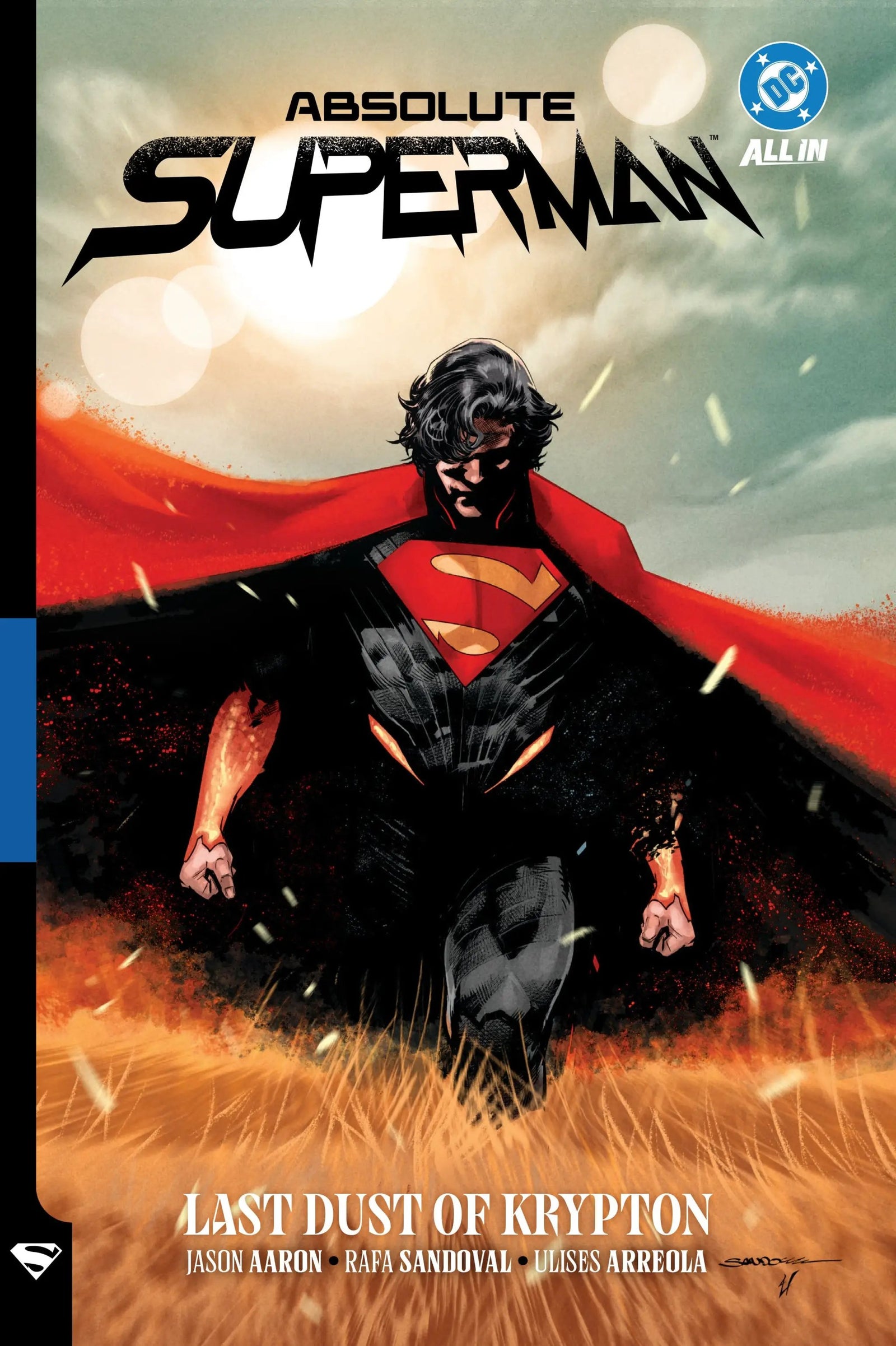 Hardcover of Absolute Superman Vol. 1: Last Dust of Krypton graphic novel with cover art featuring Superman and Krypton imagery.