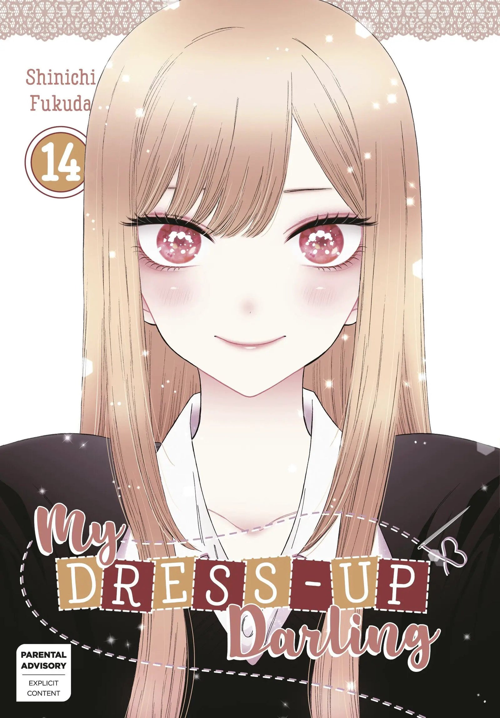 Cover image of the graphic novel "My Dress-Up Darling 14" by Penguin Random House featuring colorful manga artwork.