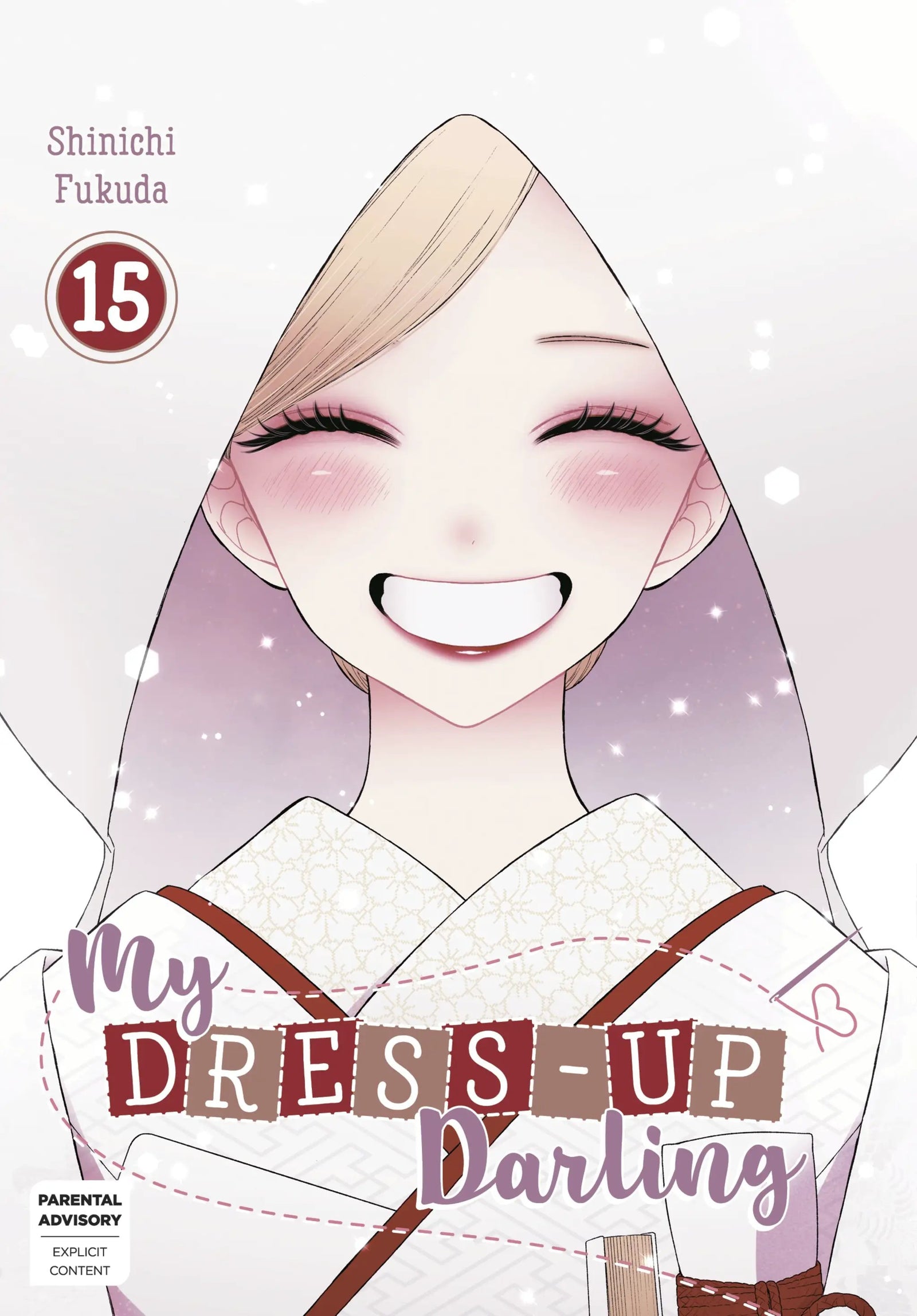 Cover image of the "My Dress-Up Darling 15" graphic novel by Penguin Random House, featuring colorful manga artwork.
