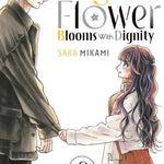 Cover of the graphic novel "The Fragrant Flower Blooms With Dignity 8" by Penguin Random House, featuring vibrant floral illustrations.