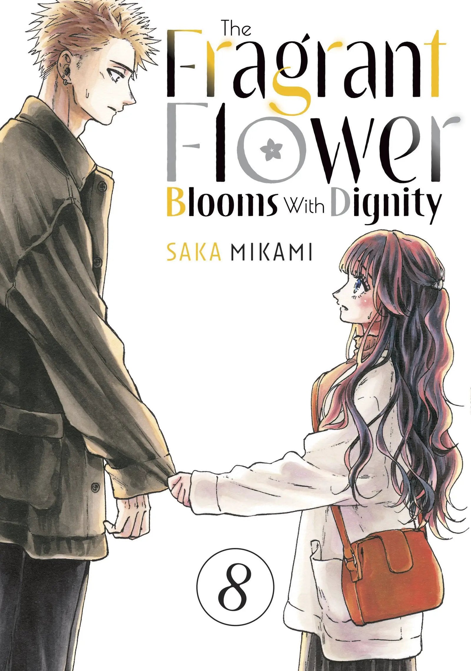 Cover of the graphic novel "The Fragrant Flower Blooms With Dignity 8" by Penguin Random House, featuring vibrant floral illustrations.