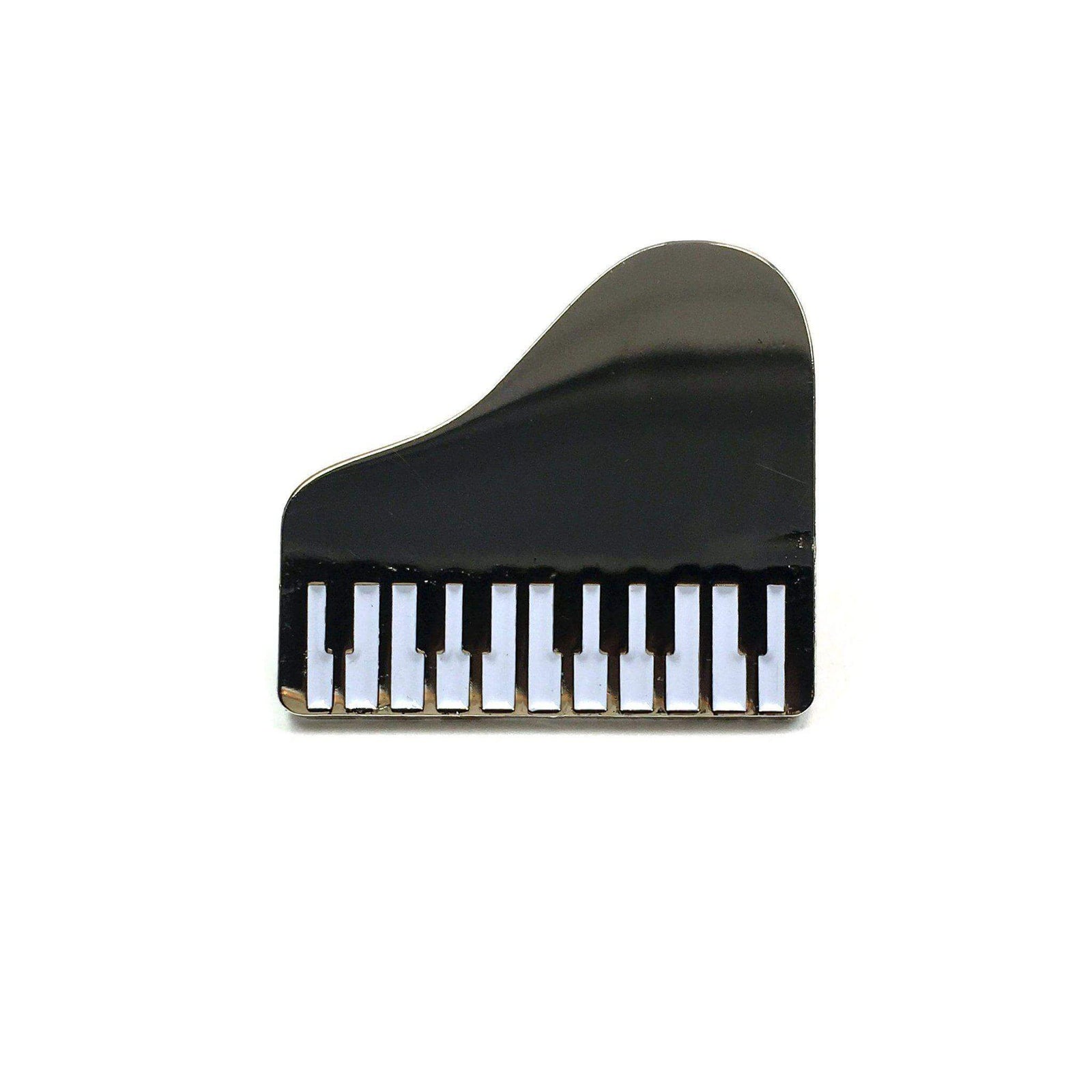 Kolorspun enamel piano pin, decorative jewelry pin featuring a detailed piano design on a silver finish.