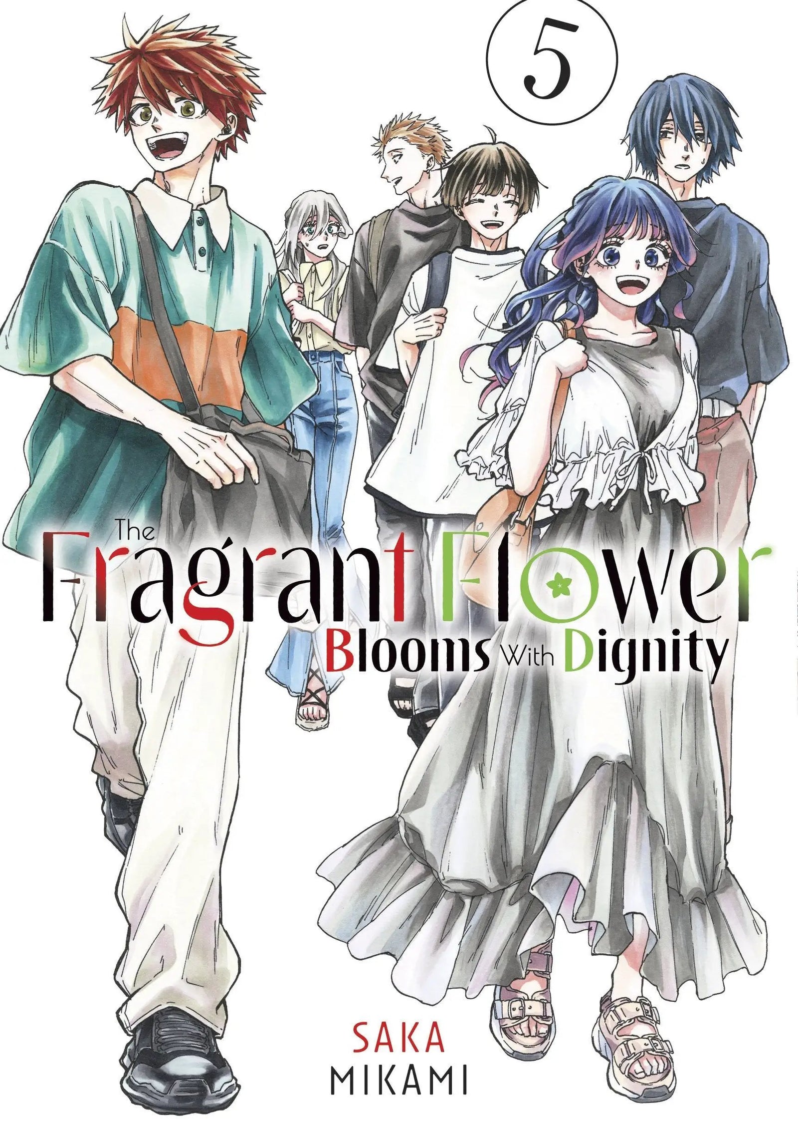 Manga volume bundle titled "The Fragrant Flower Blooms With Dignity" Volumes 5-7 by Penguin Random House, featuring colorful character covers.