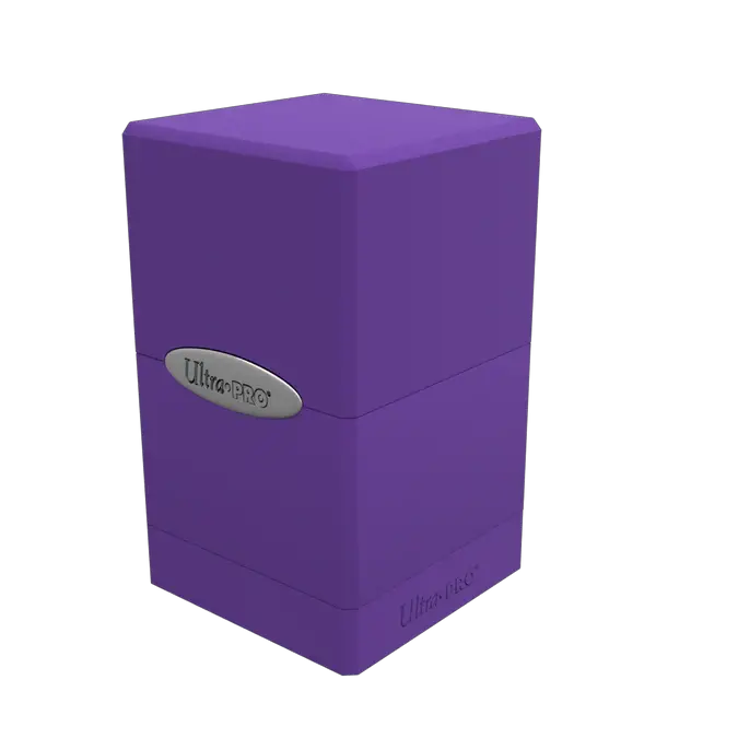 Purple Classic Satin Tower Deck Box by THE MIGHTY HOBBY SHOP, shown from the side with a sleek satin finish.