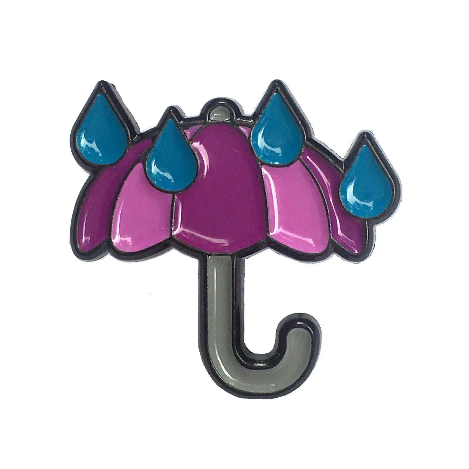Kolorspun Rainy Umbrella emoji enamel pin, colorful rain-themed accessory with umbrella design, perfect for jackets or bags