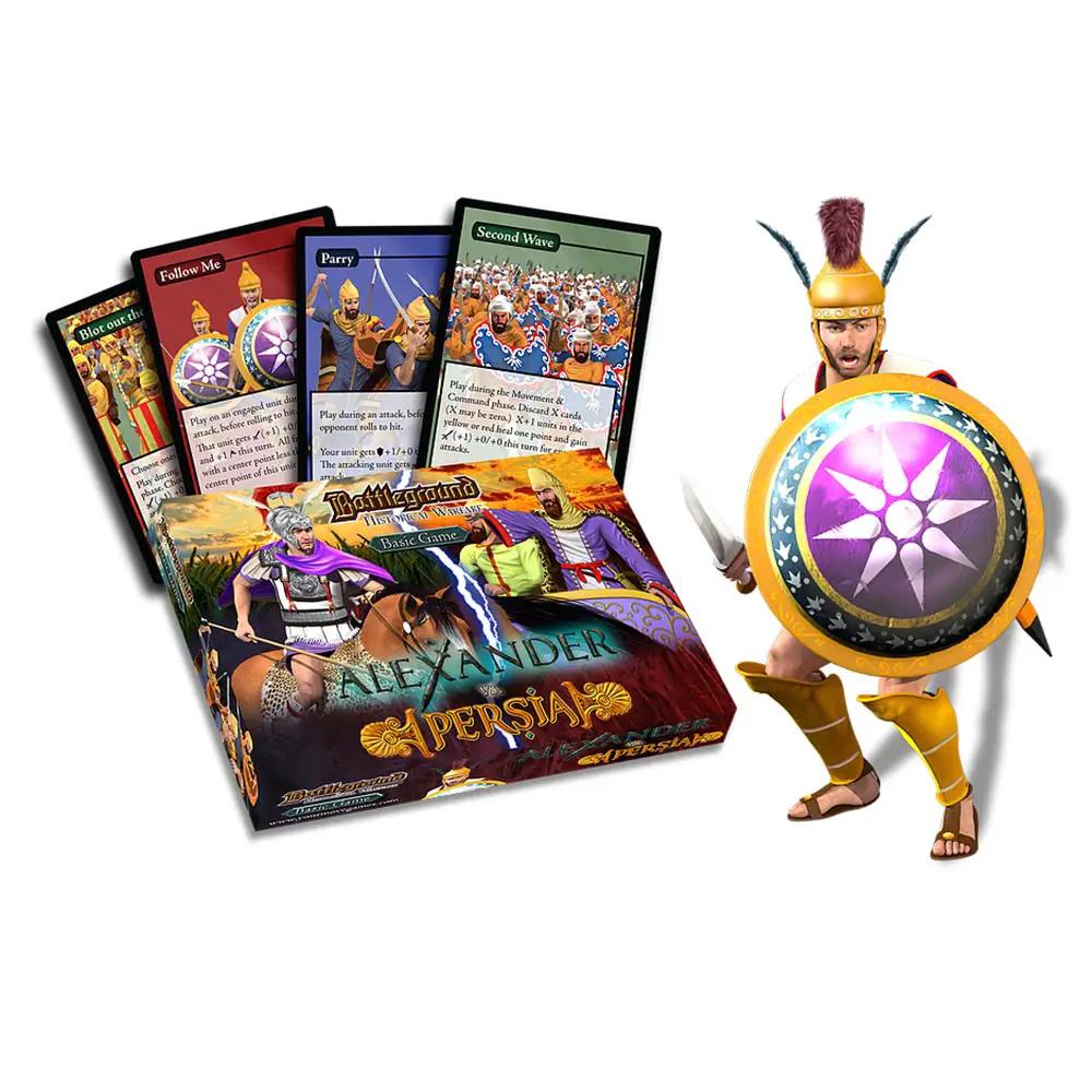 Alexander vs Persia reinforcement set for the Rattrap Productions card game, featuring detailed game cards and artwork.