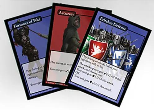 Men of Hawkshold card game by Rattrap Productions, featuring illustrated playing cards on a gaming table.