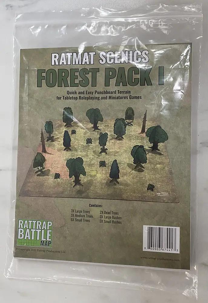 Forest-themed RatMat Scenics pack from Rattrap Productions for tabletop games, featuring detailed forest scenery components.