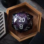 Runic Dice massive black rainbow glitter liquid core 95mm handmade resin chonk dice with matching storage box