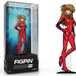Enamel pin featuring Asuka Shikinami Langley from Evangelion, with detailed design and vibrant colors, displayed on a plain background.