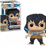 Funko Pop Animation Inosuke Hashibira figure from Demon Slayer, collectible vinyl toy with detailed mask and costume.