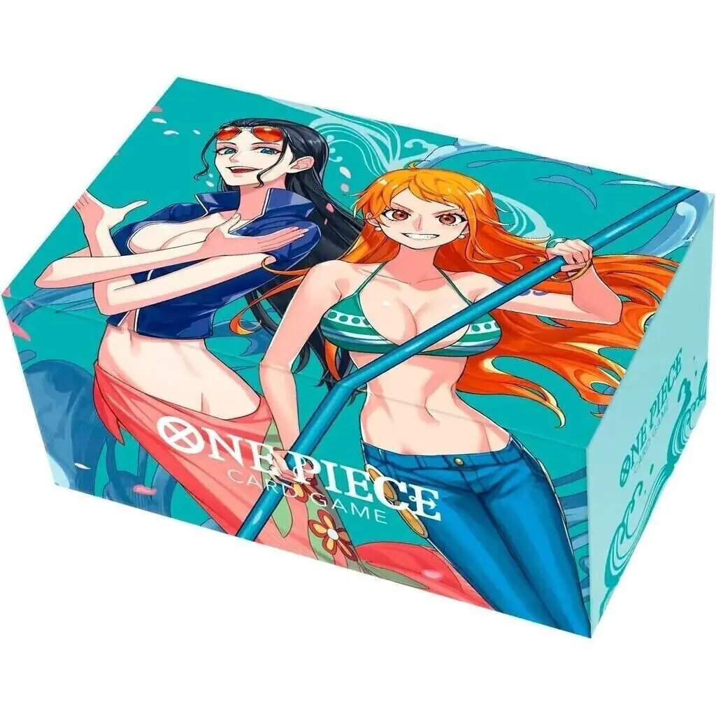 One Piece Trading Card Game Nami and Robin storage box, accessory for card organization, featuring colorful character artwork.