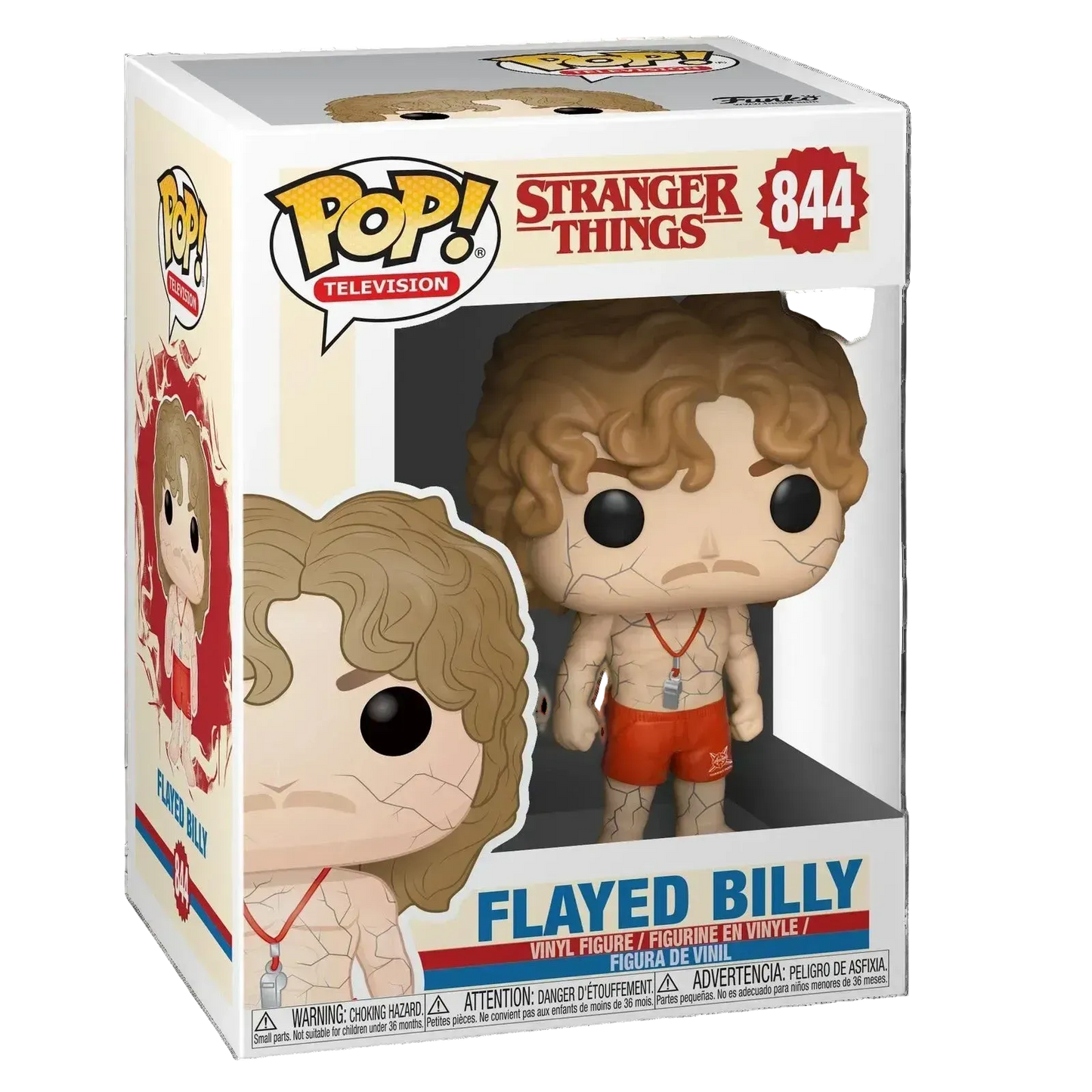 Funko Pop! vinyl figure packaging for 'Stranger Things' with 'Flayed Billy' on a white background