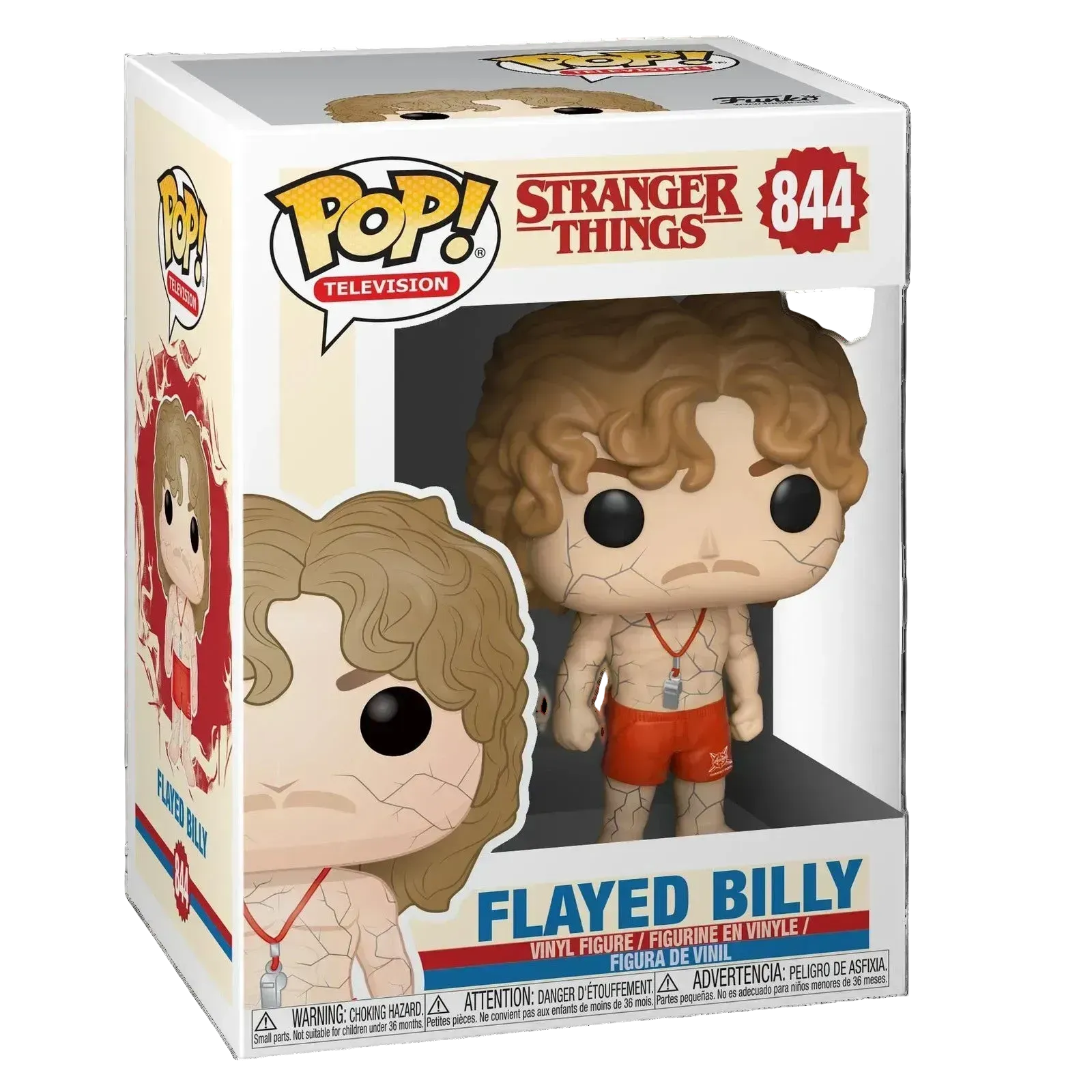 Funko Pop! vinyl figure packaging for 'Stranger Things' with 'Flayed Billy' on a white background