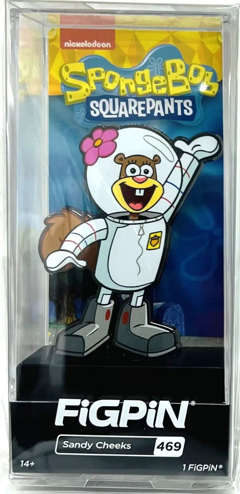 FiGPiN SpongeBob SquarePants Sandy Cheeks collectible pin from THE MIGHTY HOBBY SHOP featuring a detailed Sandy Cheeks character design.
