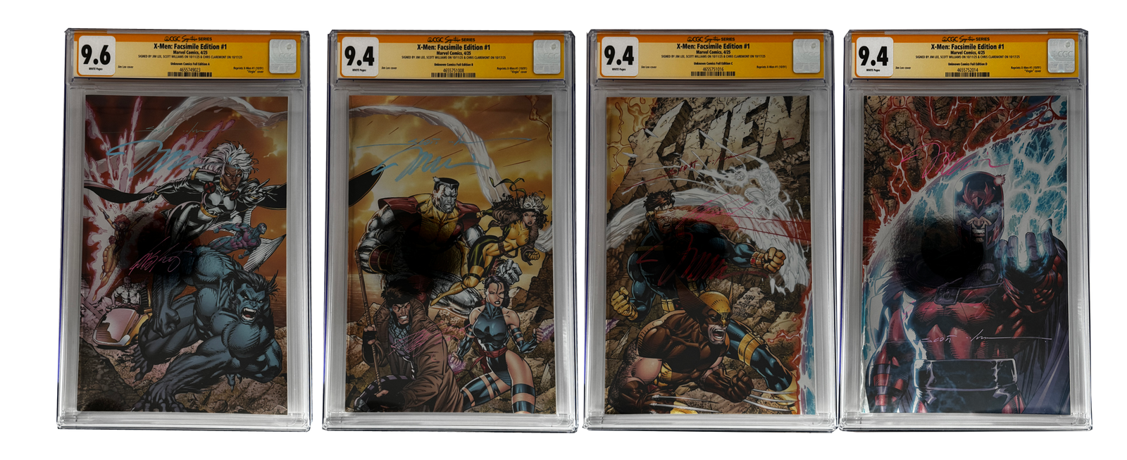 [TRIPLE SIGNED CGC YELLOW LABEL 4 PACK FOIL] X-Men 1991 #1 Facsimile Jim Lee | Claremont |  Williams Cover Var [Set #1]