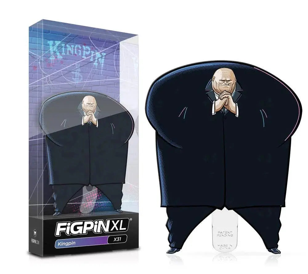 Large enamel pin of Kingpin from Into the Spider-Verse, featuring detailed design and vibrant colors, by THE MIGHTY HOBBY SHOP.