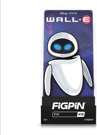 Disney Wall-E Eve FiGPiN pin from THE MIGHTY HOBBY SHOP, featuring detailed design of Wall-E's companion Eve in collectible form.