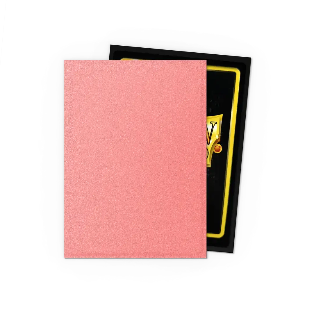 Matte peach-colored standard size dual sleeves for trading cards from THE MIGHTY HOBBY SHOP, shown on a white background.